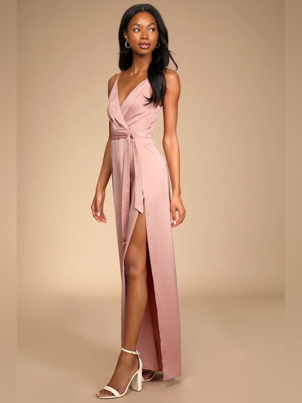 Lulus Classy Night Out Mauve Satin Slit Leg Jumpsuit